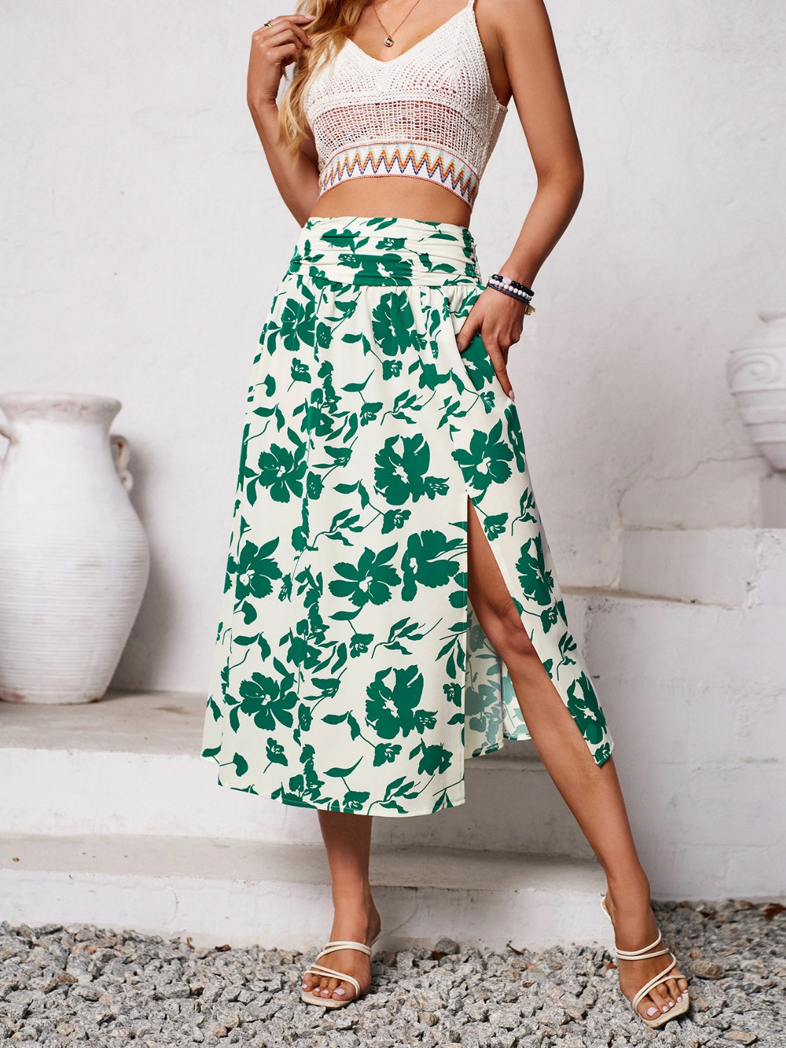 Slit Printed Midi Skirt-Angel Casuals