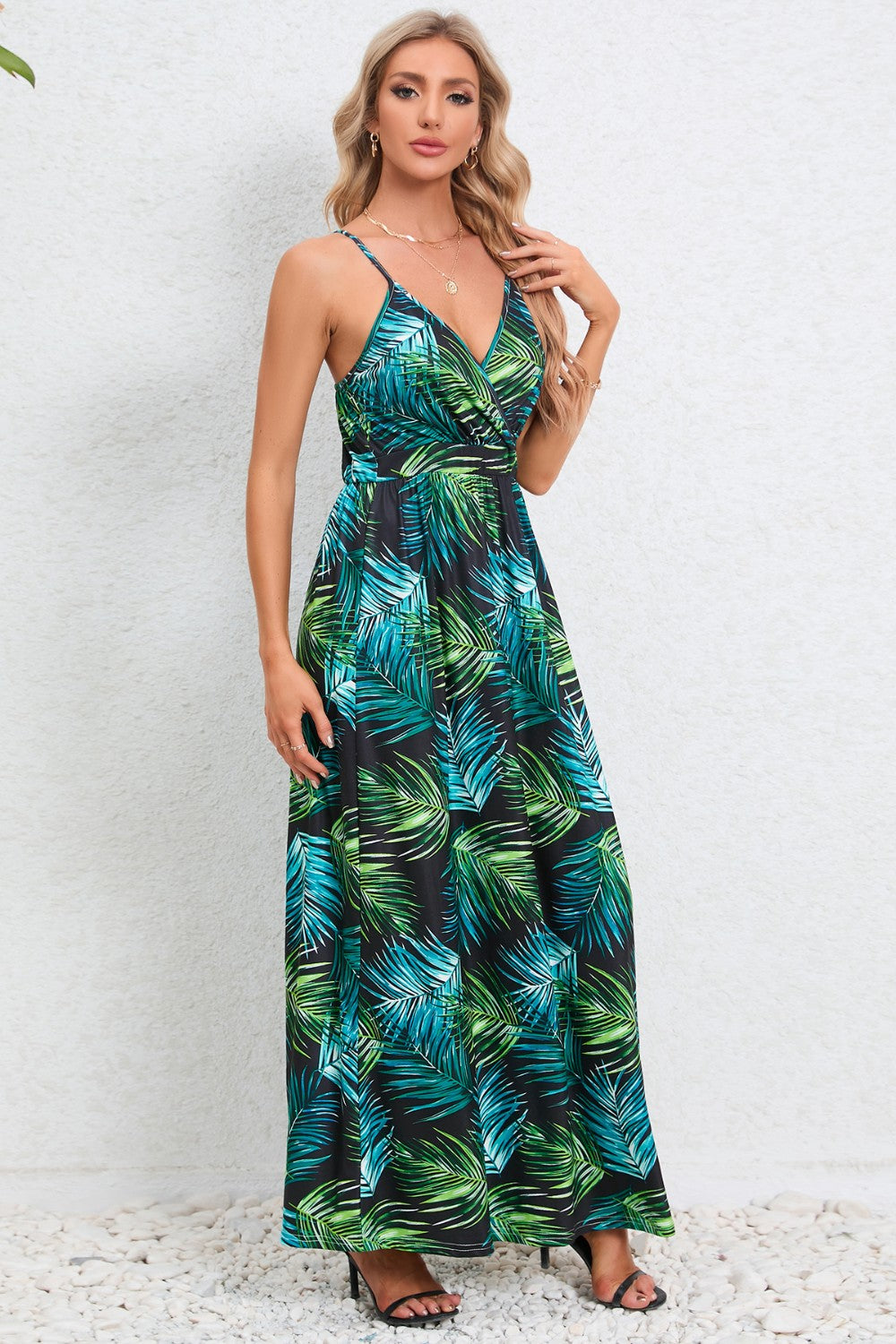 Printed Surplice Maxi Cami Dress-Angel Casuals