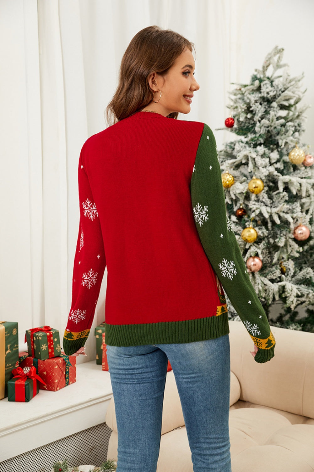Nutcracker Contrast V-Neck Long Sleeve Cardigan-Angel Casuals