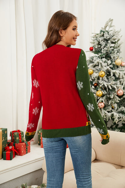Nutcracker Contrast V-Neck Long Sleeve Cardigan-Angel Casuals