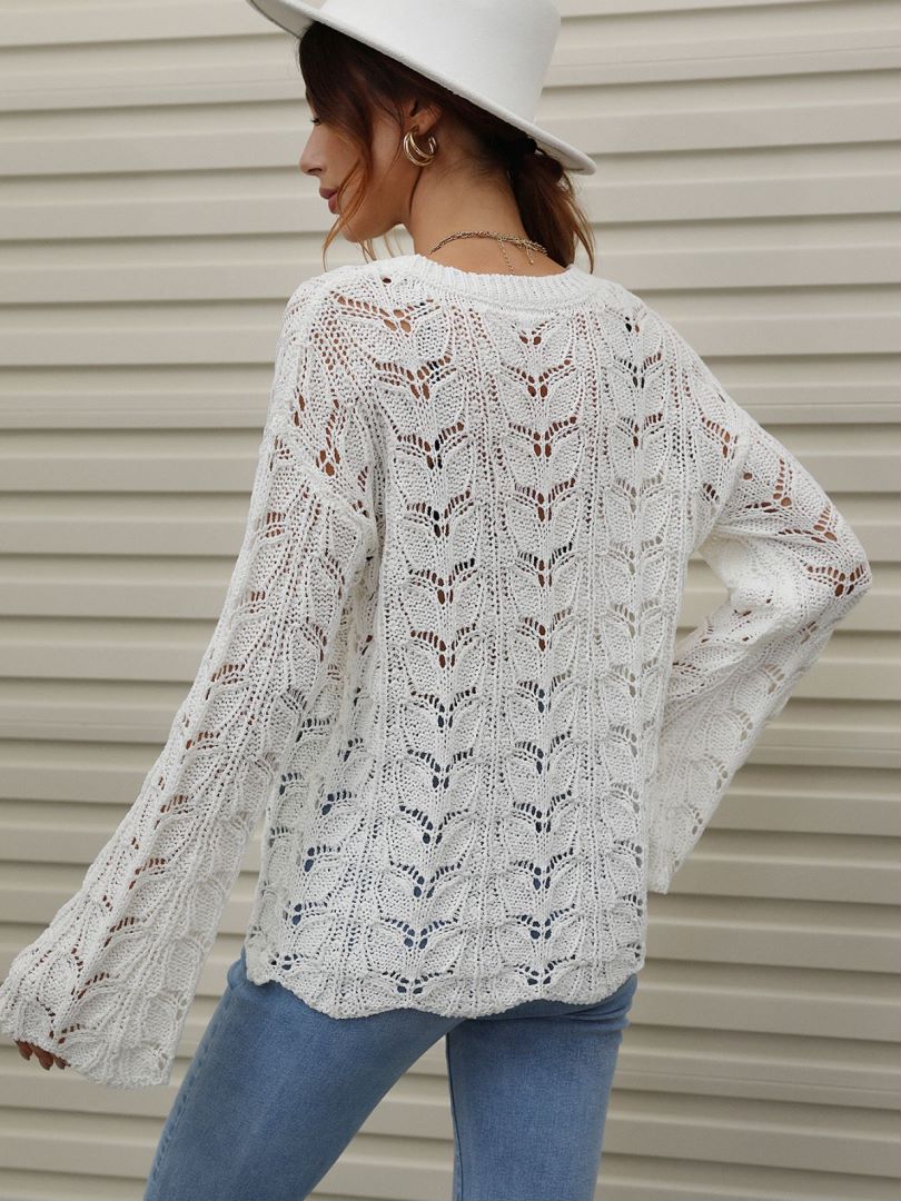 Openwork Dropped Shoulder Knit Top-Angel Casuals