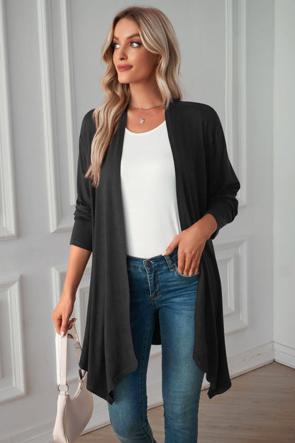 Open Front Long Sleeve Cardigan-Angel Casuals