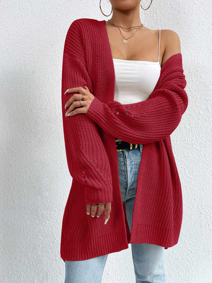 Open Front Dropped Shoulder Slit Cardigan-Angel Casuals