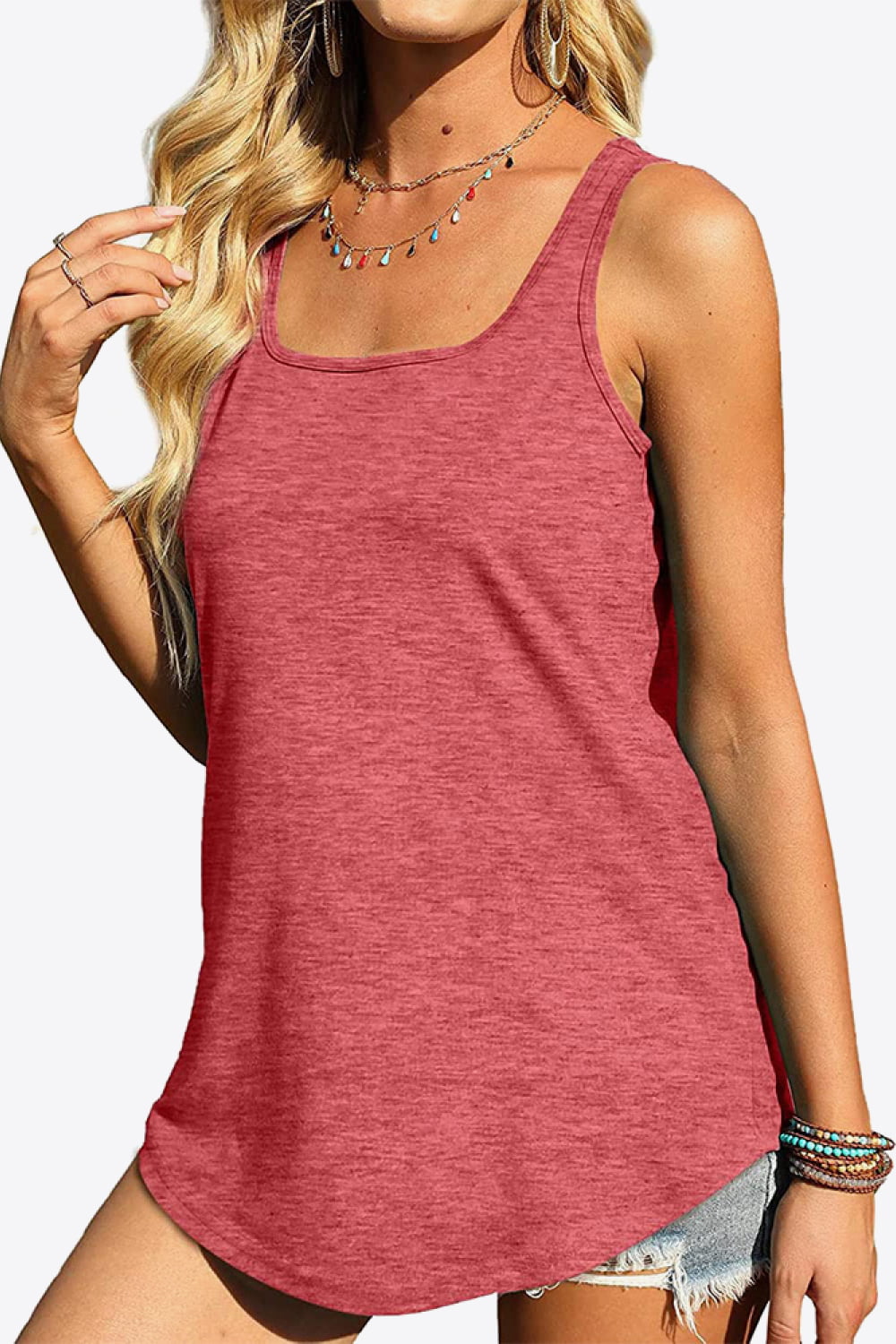 Curved Hem Square Neck Tank-Angel Casuals