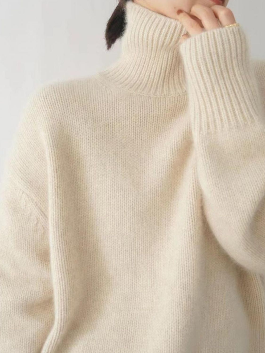 Turtleneck Dropped Shoulder Long Sleeve Sweater-Angel Casuals