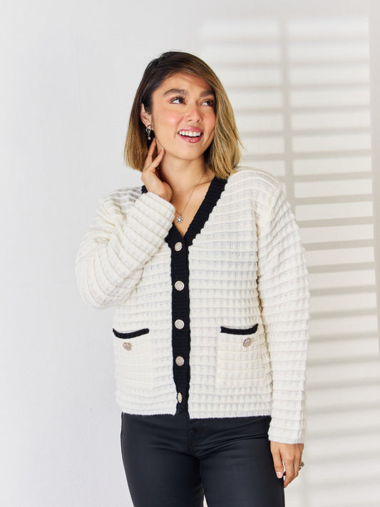 Contrast Trim Button Up Cardigan-Angel Casuals