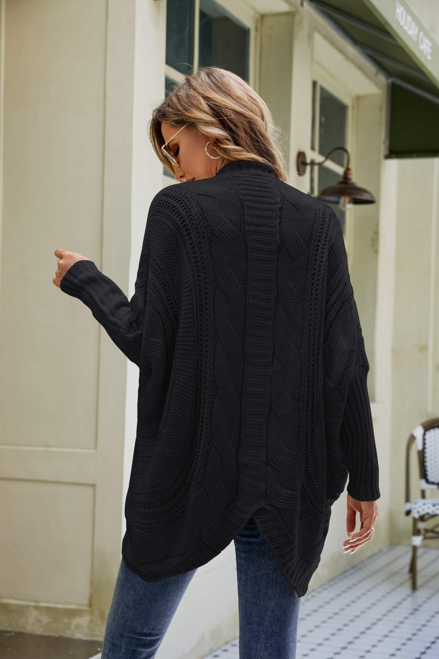 Mixed Knit Open Front Dolman Sleeve Cardigan-Angel Casuals