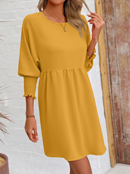 Round Neck Lantern Sleeve Mini Dress-Angel Casuals