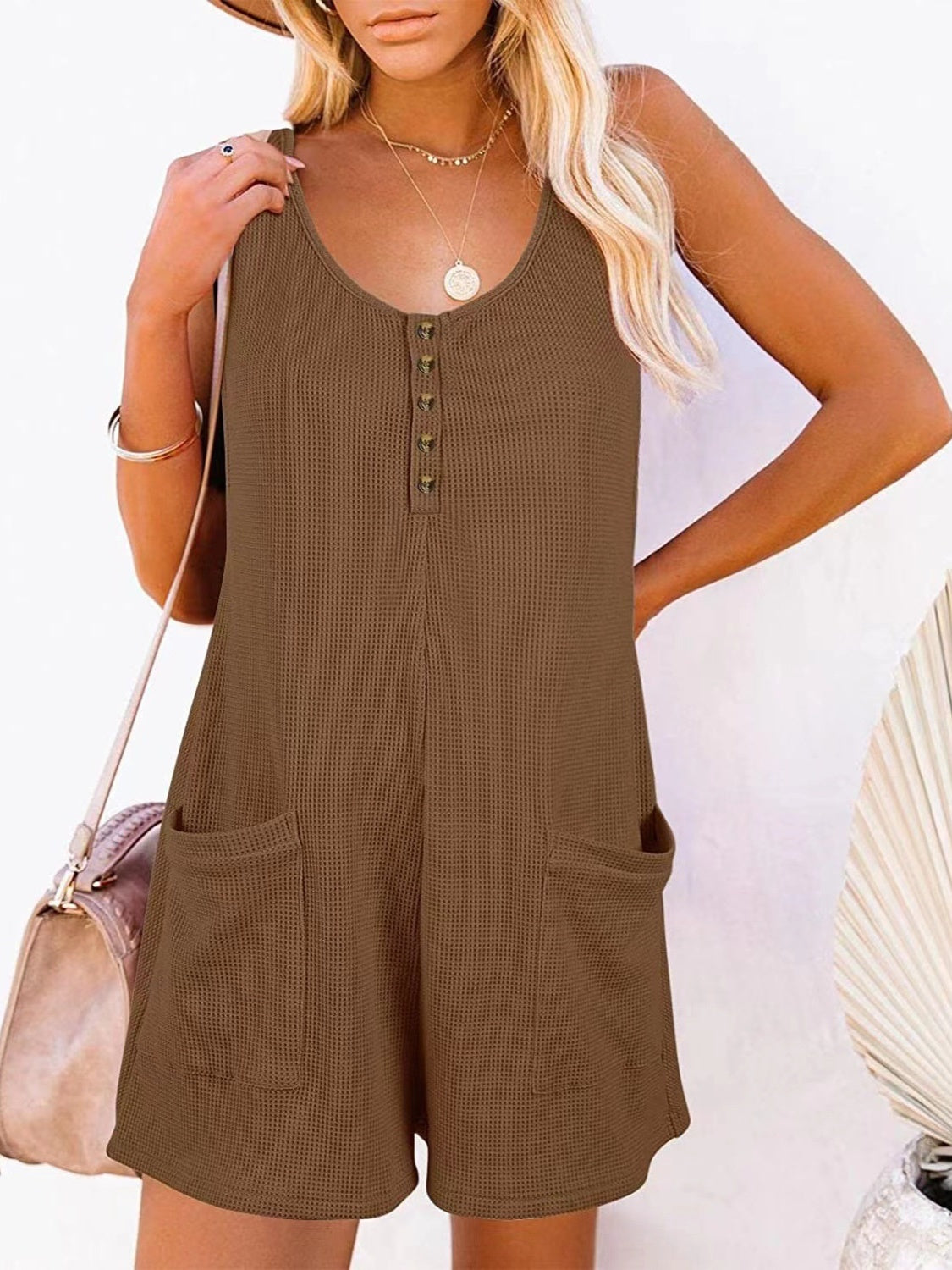 Full Size Pocketed Scoop Neck Sleeveless Romper-Angel Casuals