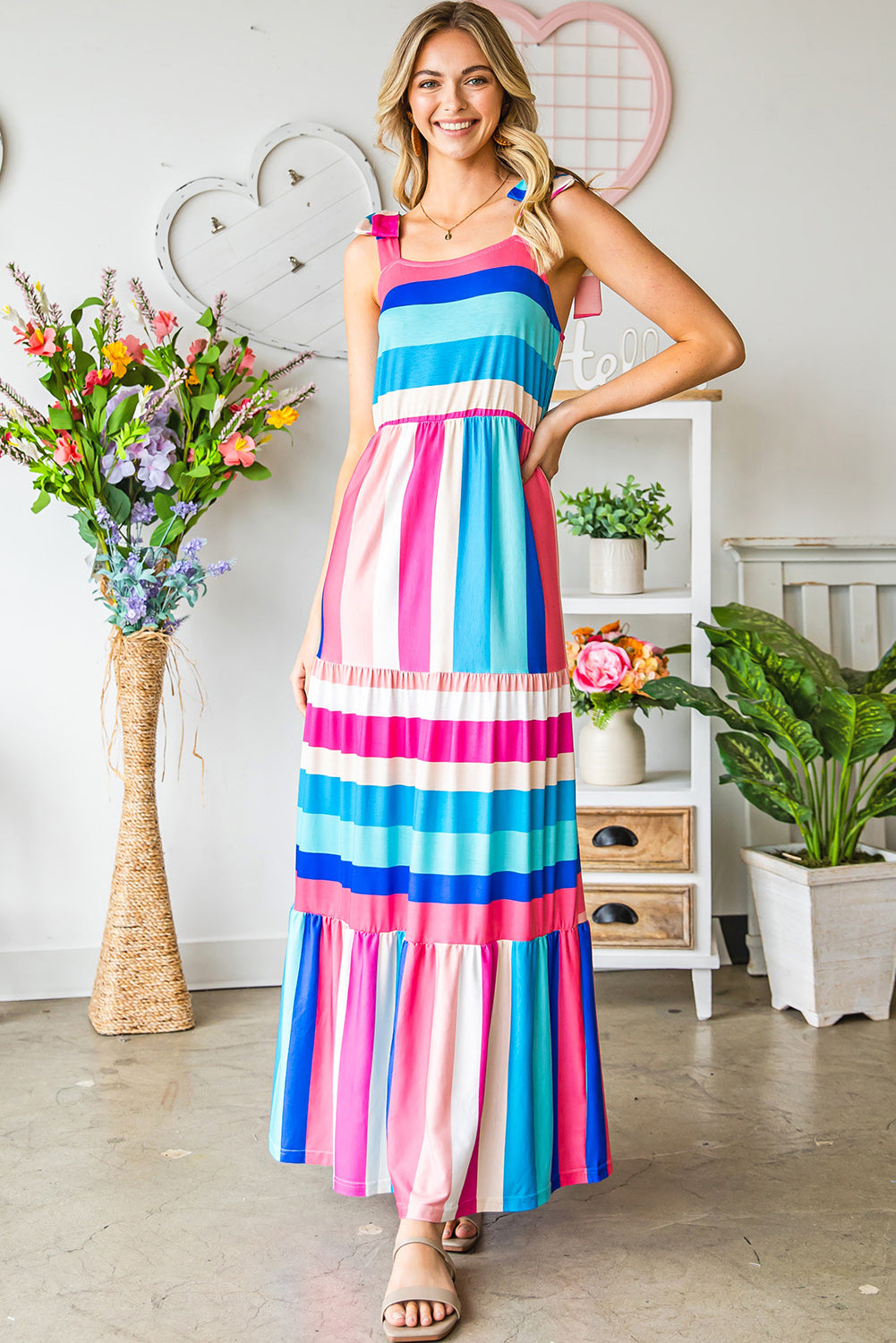 Striped Sleeveless Maxi Dress-Angel Casuals