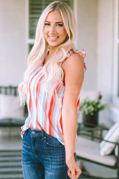 Striped Shoulder Detail V-Neck Tank-Angel Casuals