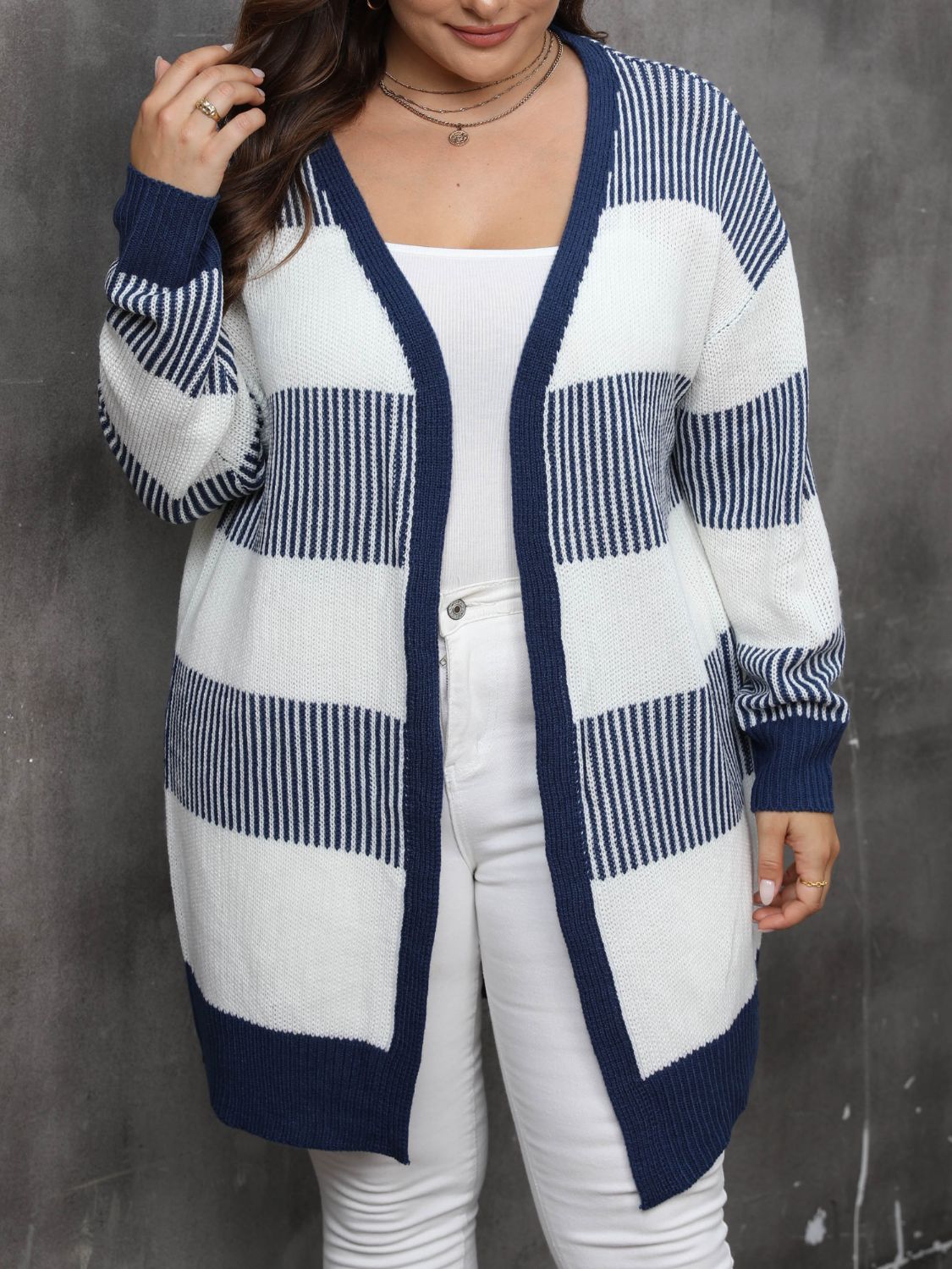 Plus Size Open Front Long Sleeve Cardigan-Angel Casuals