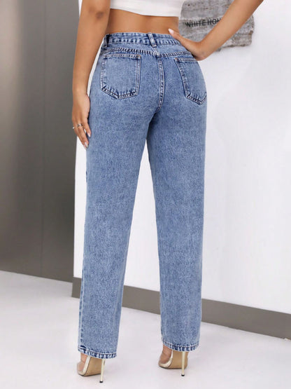 Mid-Rise Waist Jeans with Pockets-Angel Casuals