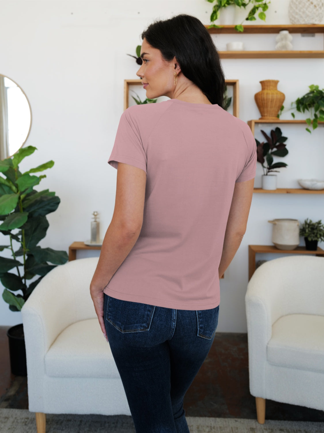 FAM-FAM Round Neck Short Sleeve T-Shirt-Angel Casuals