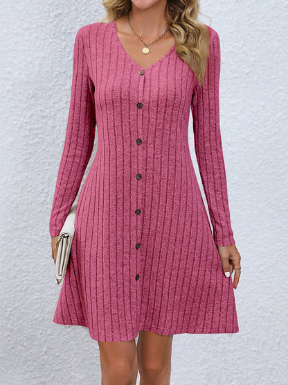 V-Neck Long Sleeve Mini Dress-Angel Casuals