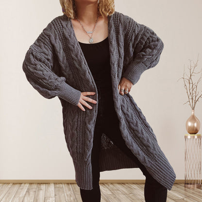 Cable-Knit Open Front Dropped Shoulder Cardigan-Angel Casuals