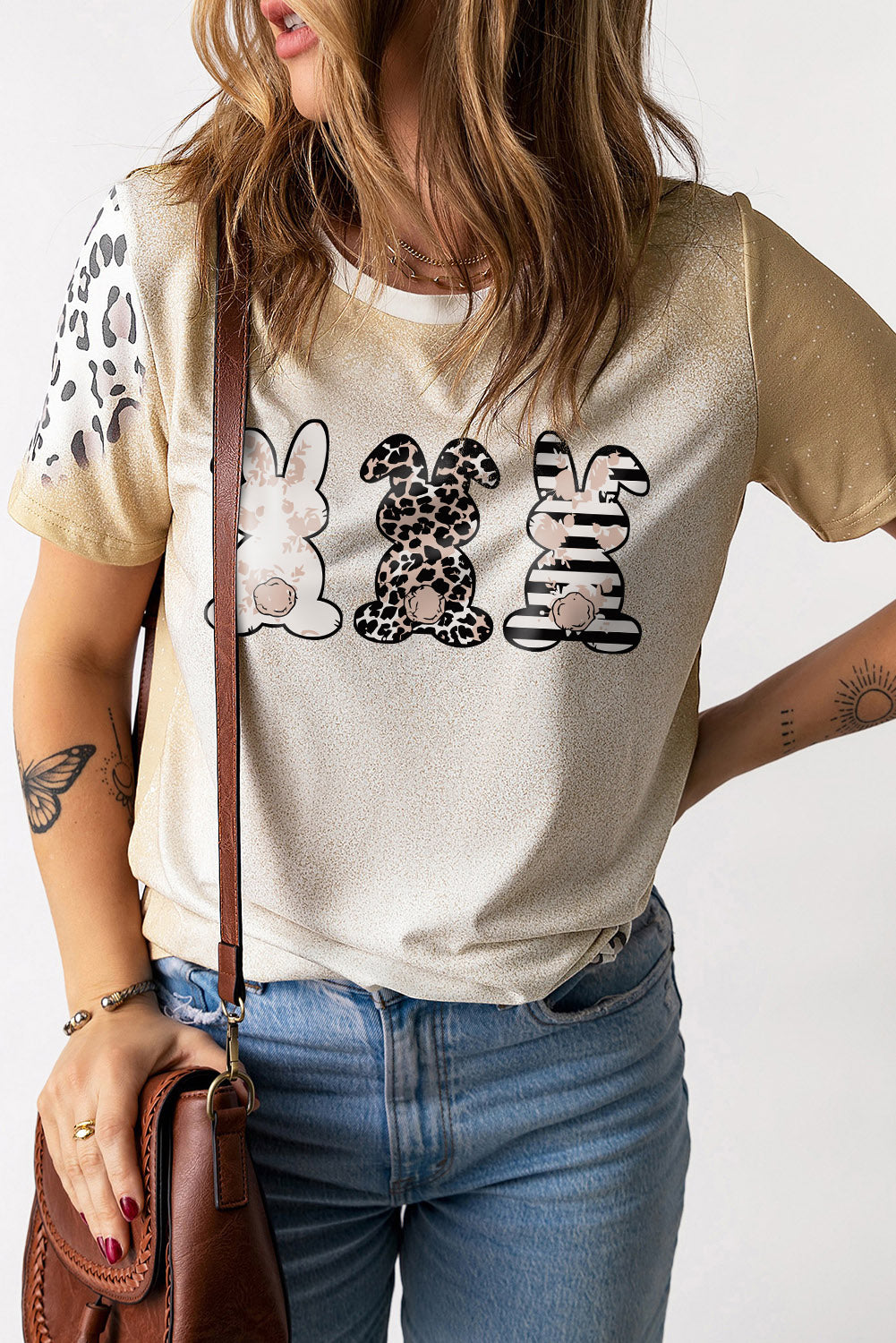 Easter Leopard Rabbit Graphic T-Shirt-Angel Casuals