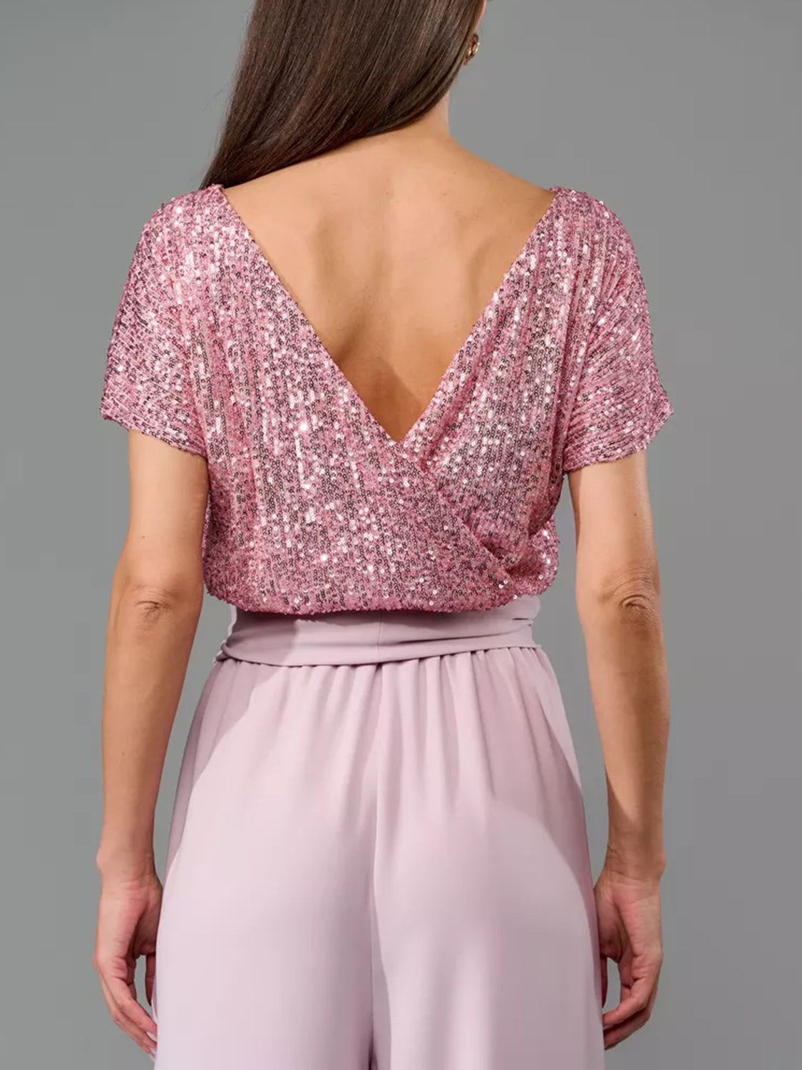 Full Size Sequin Round Neck Short Sleeve Wide Leg Jumpsuit-Angel Casuals
