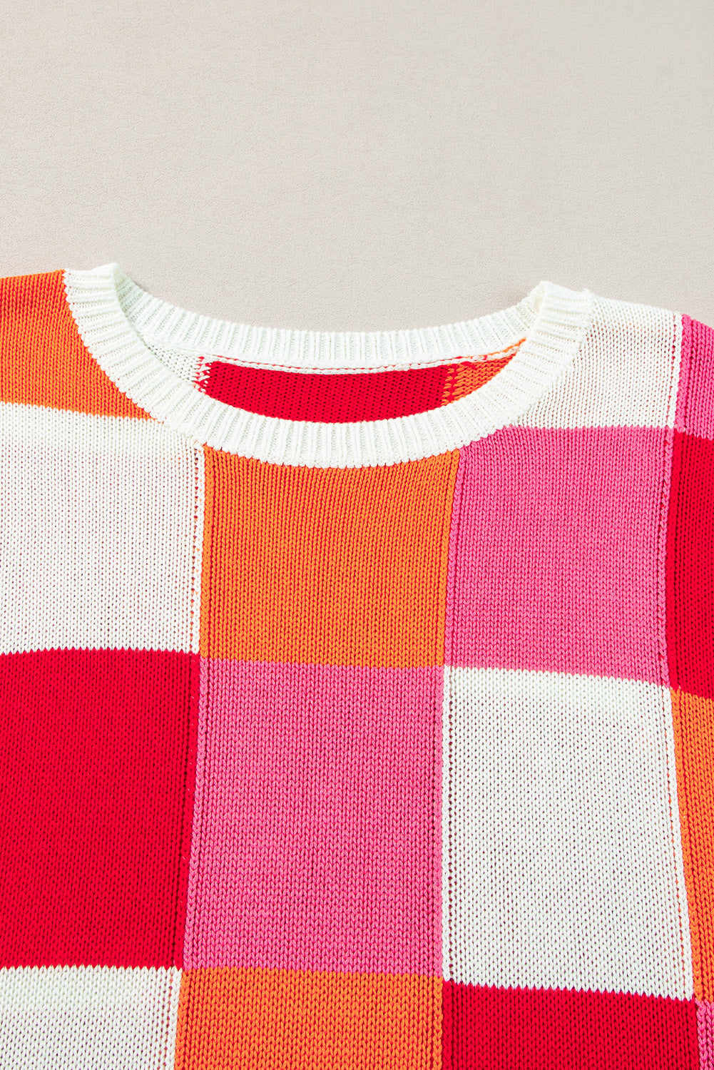 Contrast Plaid Round Neck Cap Sleeve Sweater-Angel Casuals