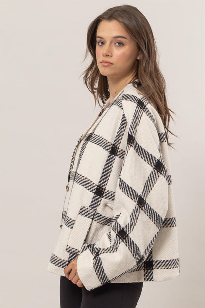 HYFVE Plaid Long Sleeve Jacket with Side Slit Pockets-Angel Casuals