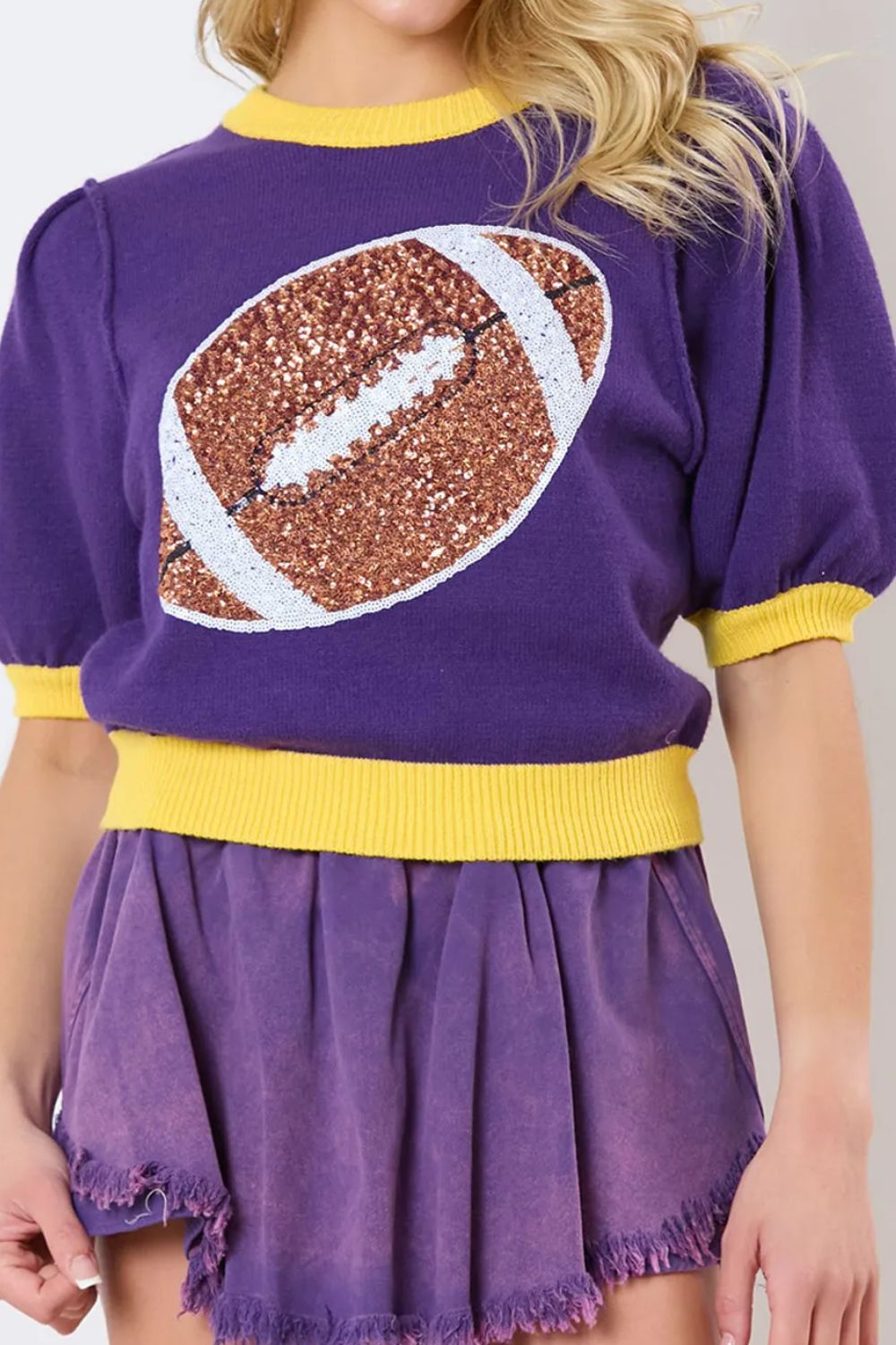 Sequin Football Round Neck Short Sleeve Top-Angel Casuals