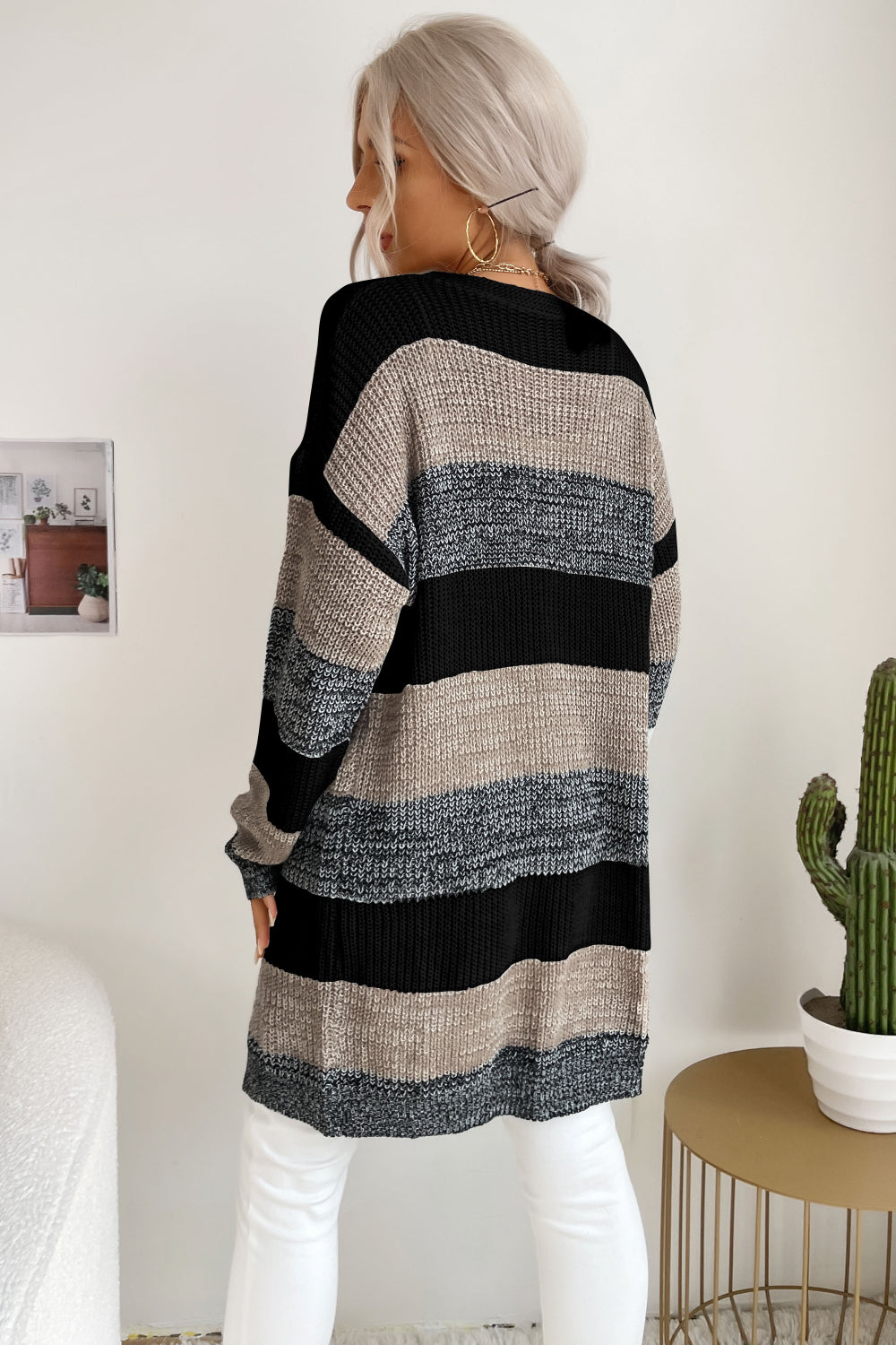 Striped Long Sleeve Duster Cardigan-Angel Casuals