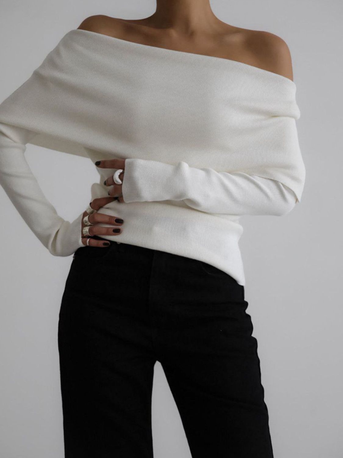 Off-Shoulder Long Sleeve Knit Top-Angel Casuals