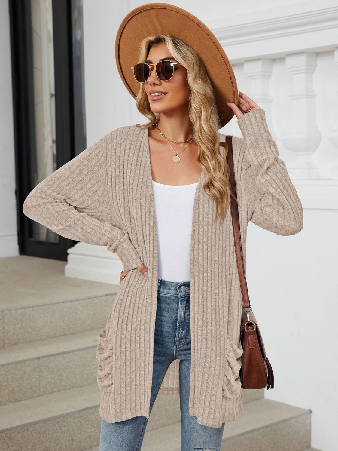 Pocketed Open Front Long Sleeve Cardigan-Angel Casuals