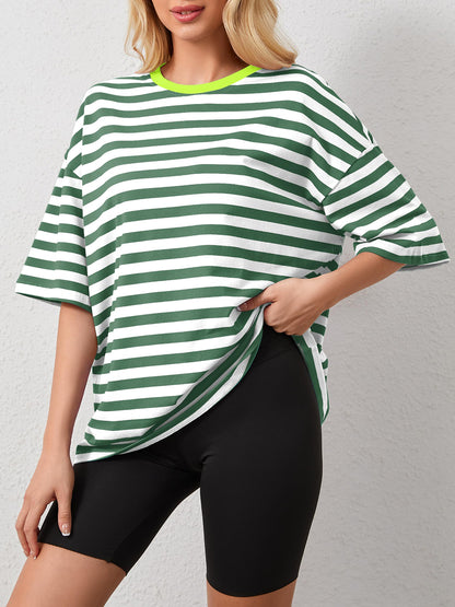 Striped Round Neck Half Sleeve T-Shirt-Angel Casuals