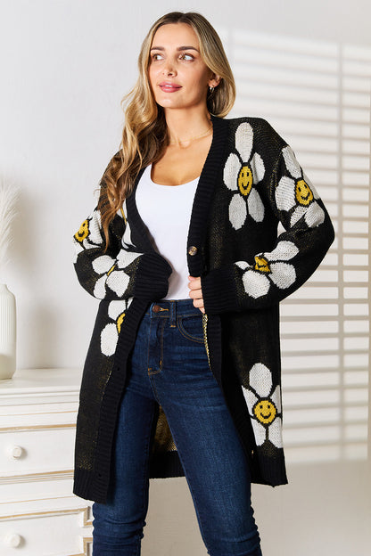 Floral Button Down Longline Cardigan-Angel Casuals