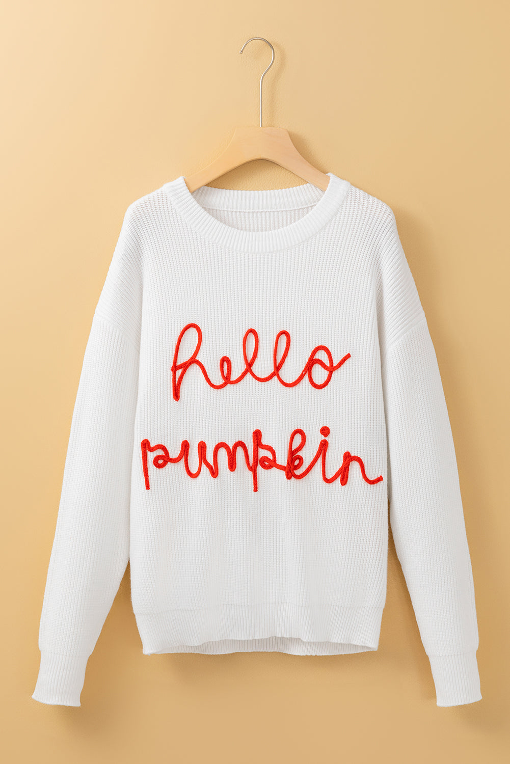 HELLO PUMPKIN Round Neck Long Sleeve Sweater-Angel Casuals