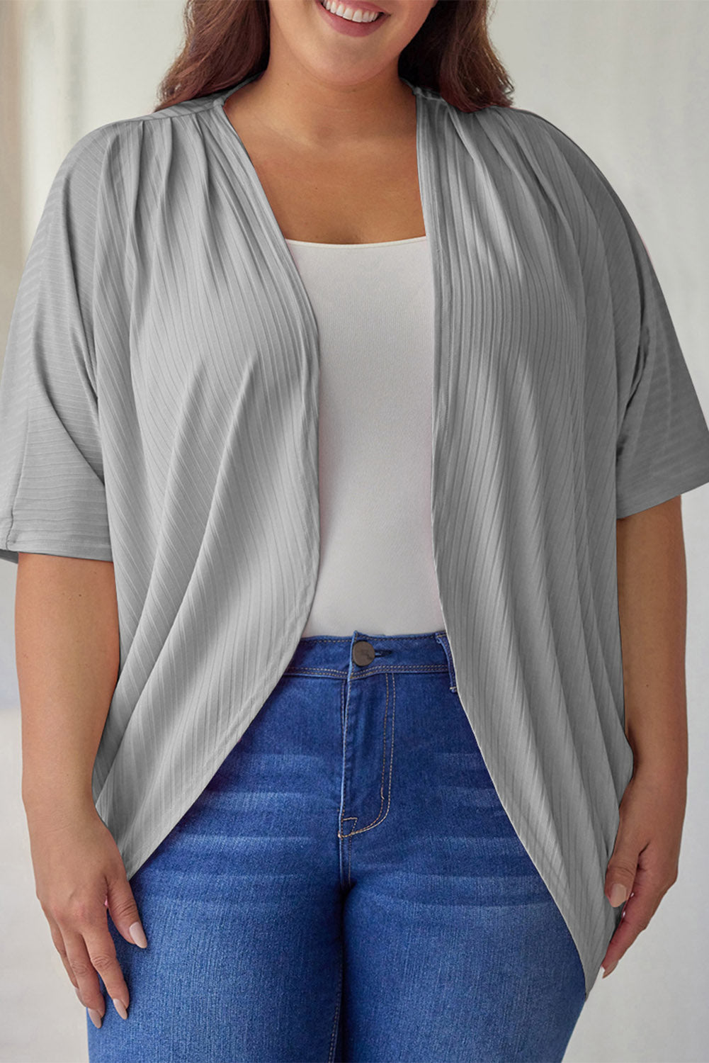 Plus Size Ribbed Cocoon Cover Up-Angel Casuals