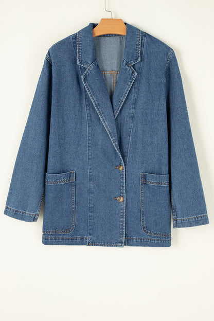 Pocketed Long Sleeve Denim Jacket-Angel Casuals