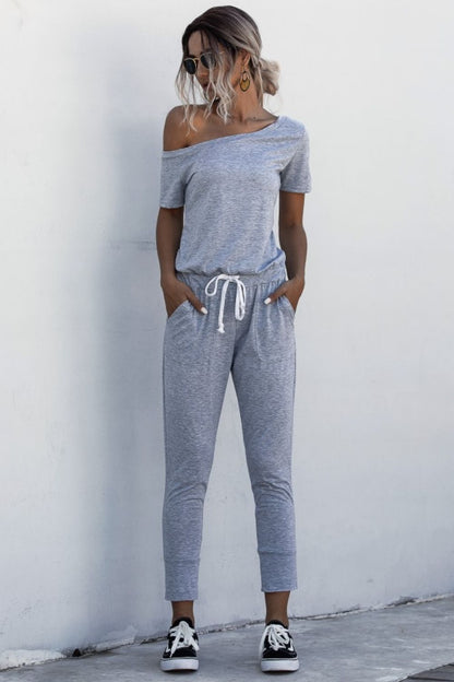 Asymmetrical Neck Tied Jumpsuit with Pockets-Angel Casuals