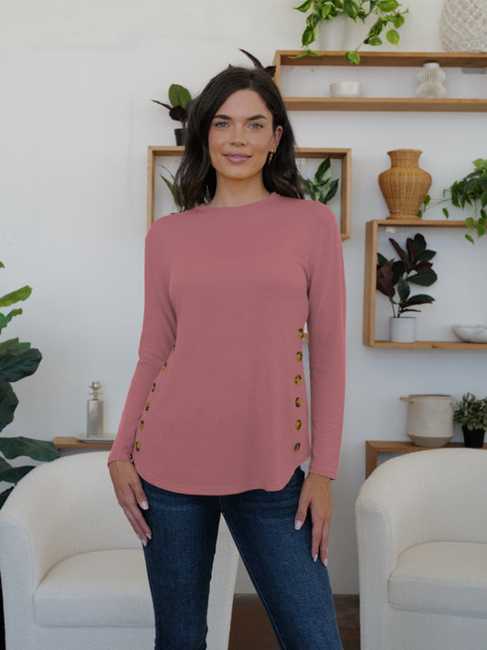 FAM-FAM Round Neck Long Sleeve T-Shirt-Angel Casuals
