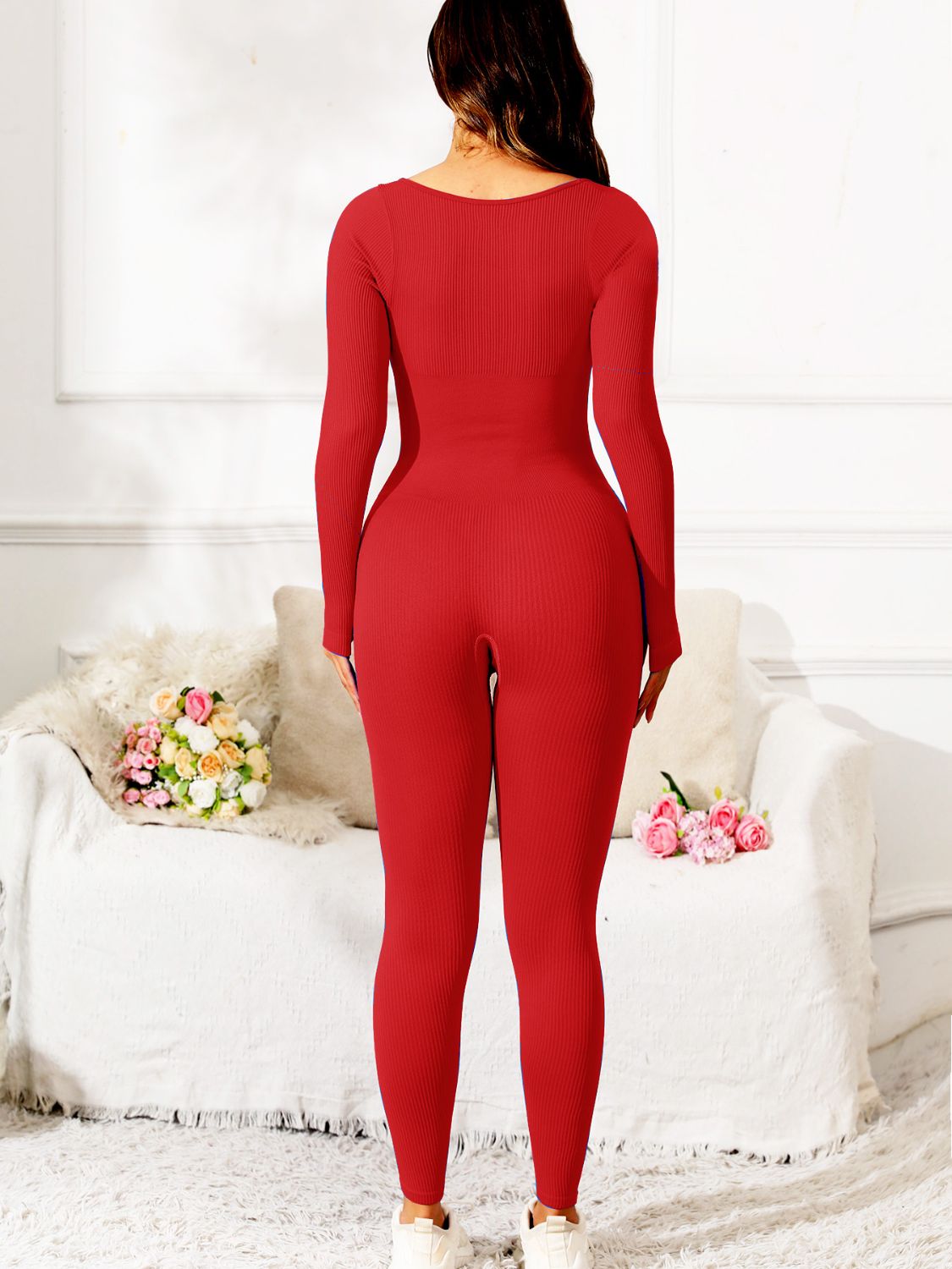 Scoop Neck Long Sleeve Active Jumpsuit-Angel Casuals