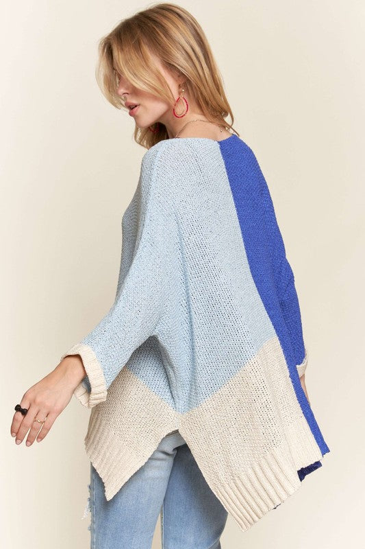 ADORA Side Slit Color Block Long Sleeve Sweater-Angel Casuals