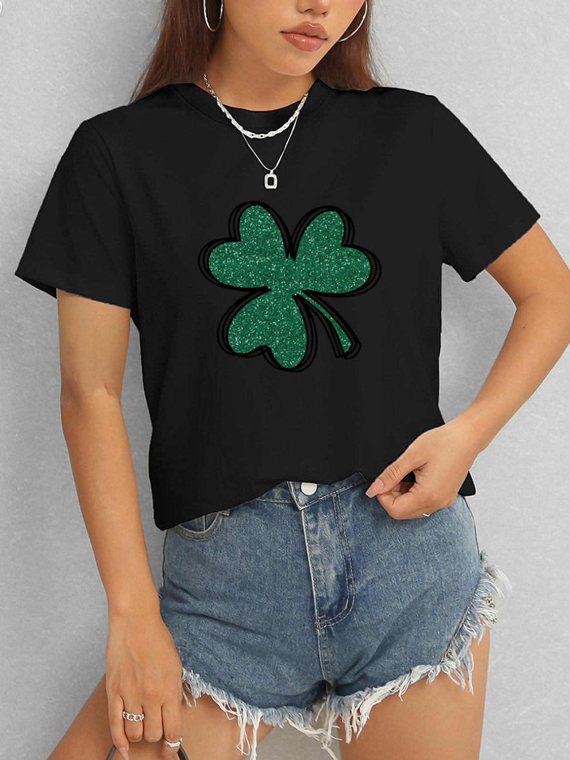 Lucky Clover Round Neck T-Shirt-Angel Casuals