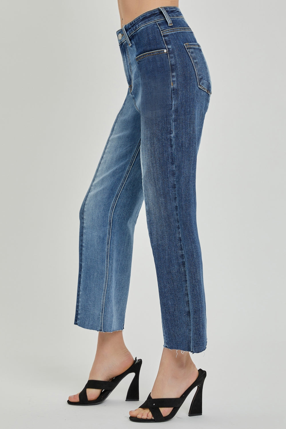 RISEN Full Size Mid-Rise Waist Two-Tones Jeans with Pockets-Angel Casuals