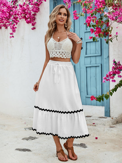 Tied Contrast Trim High Waist Skirt-Angel Casuals