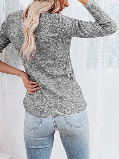 Round Neck Buttoned Long Sleeve T-Shirt-Angel Casuals