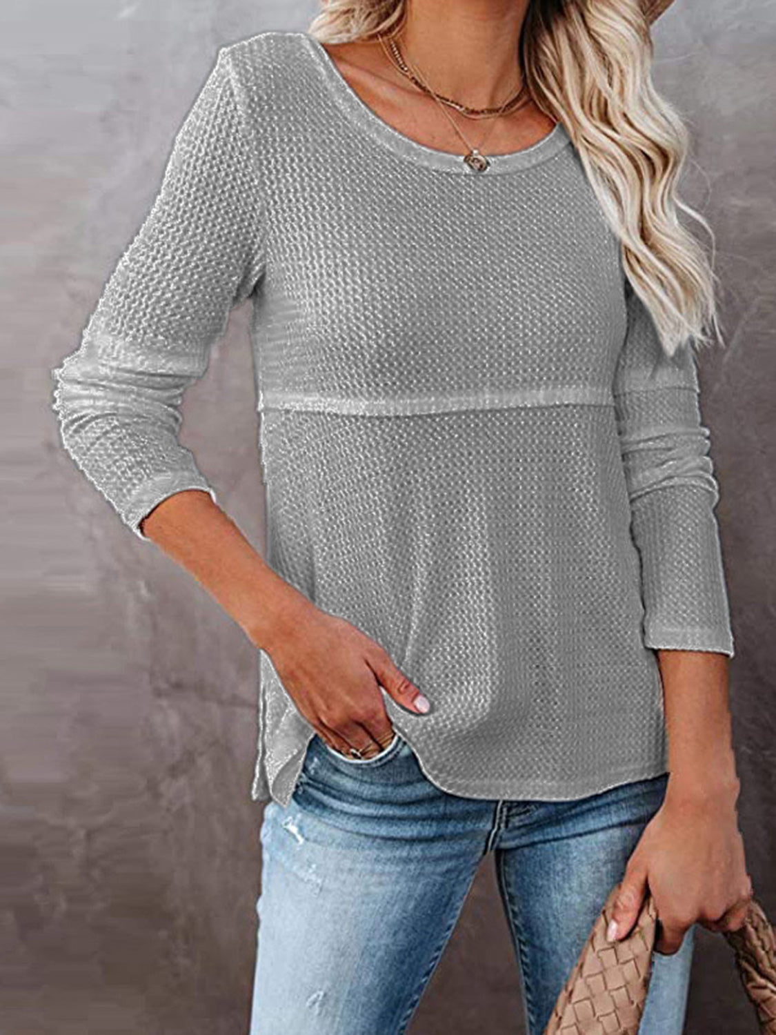 Cutout Round Neck Long Sleeve T-Shirt-Angel Casuals