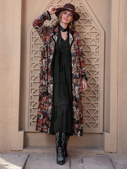 Printed Open Front Long Sleeve Outerwear-Angel Casuals