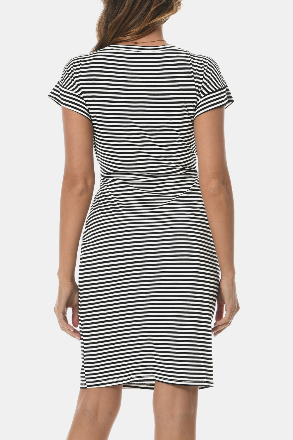 Tie Front Round Neck Short Sleeve Dress-Angel Casuals