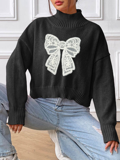 Bow Turtleneck Long Sleeve Sweater-Angel Casuals