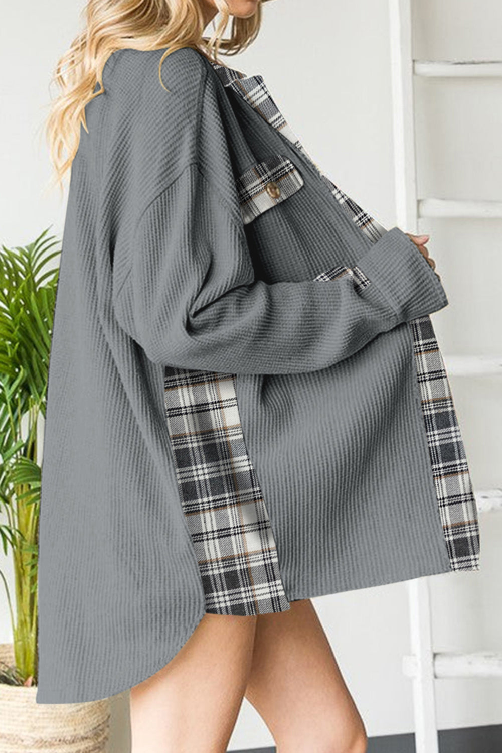 Plaid Button Down Collared Jacket-Angel Casuals