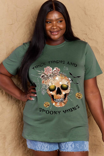 Simply Love Full Size THICK THIGHS AND SPOOKY VIBES Graphic Cotton T-Shirt-Angel Casuals