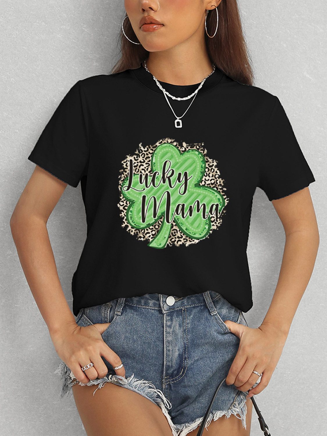 LUCKY MAMA Round Neck T-Shirt-Angel Casuals