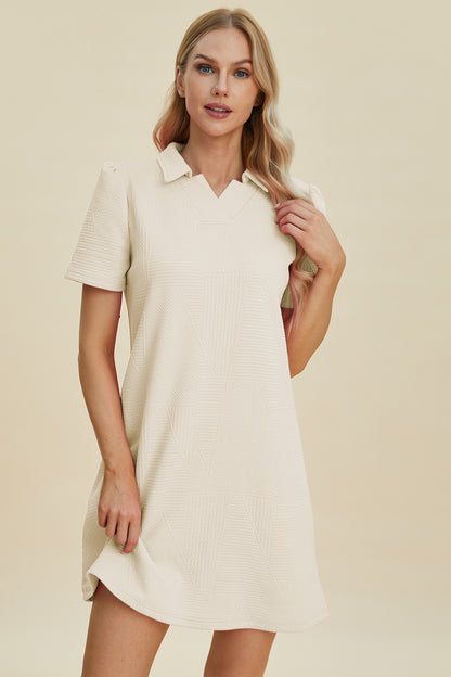 Double Take Full Size Texture Short Sleeve Dress-Angel Casuals