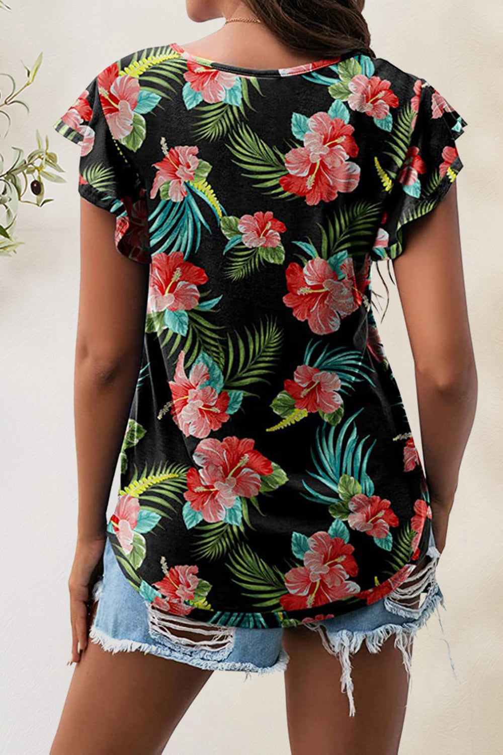 Printed Round Neck Short Sleeve T-Shirt-Angel Casuals